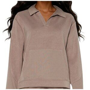 Three Dots Womens Kendra Collared V Neck Long Sleeve Top Cinder Size XS NWT